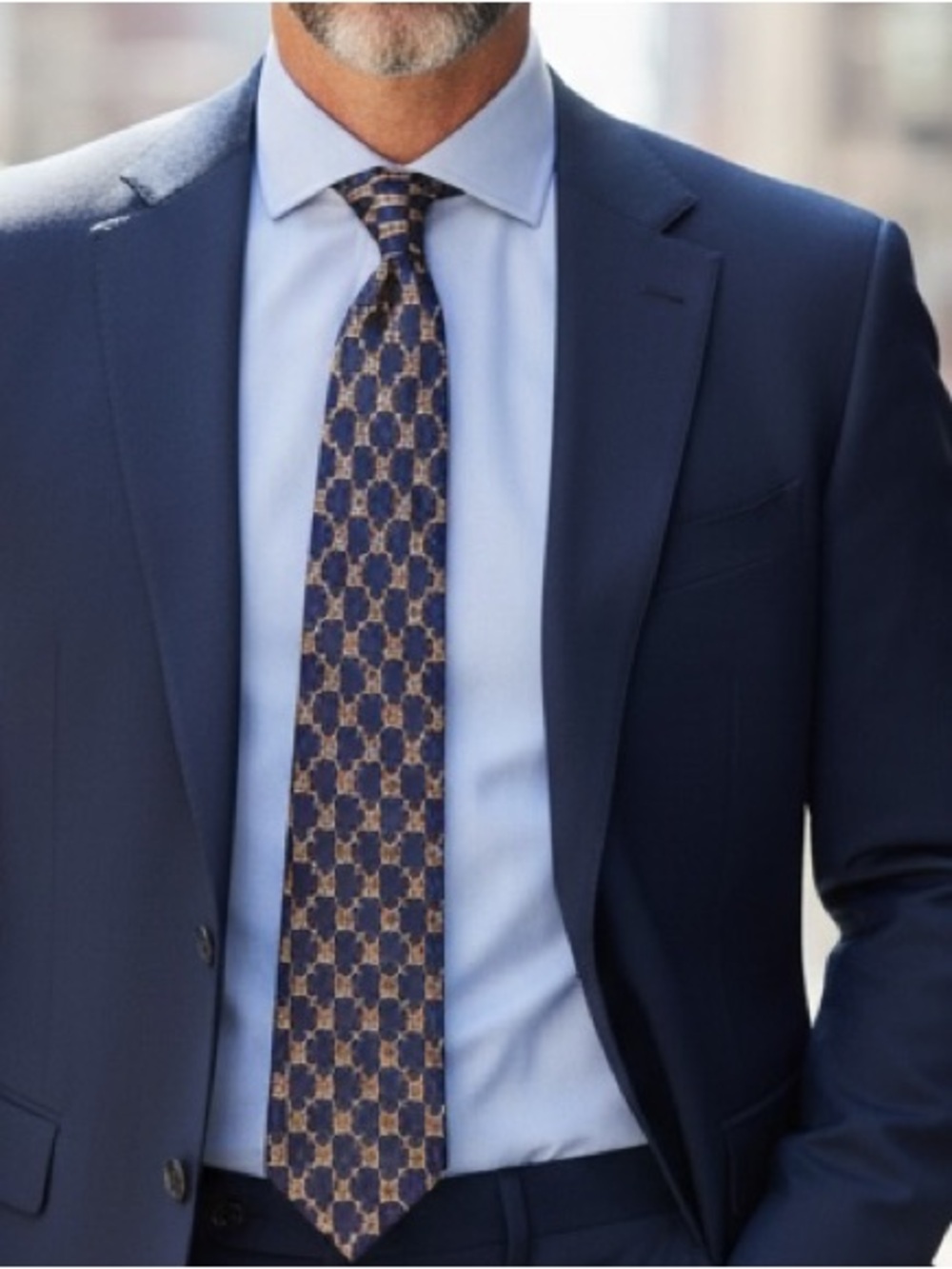 Vintage Givenchy Paris Silk Tie Blue Gold Geometric Designer Necktie